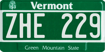 VT license plate ZHE229
