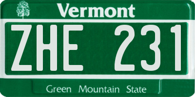 VT license plate ZHE231