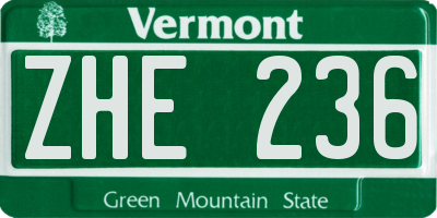 VT license plate ZHE236