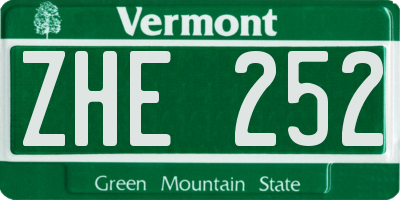 VT license plate ZHE252