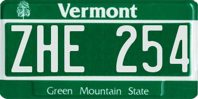 VT license plate ZHE254