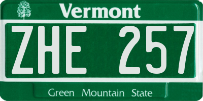 VT license plate ZHE257