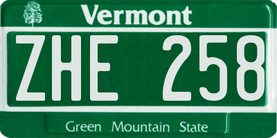 VT license plate ZHE258