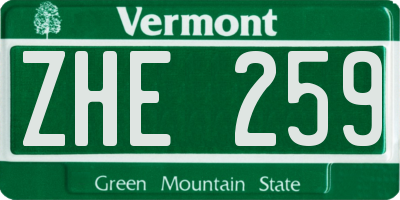 VT license plate ZHE259