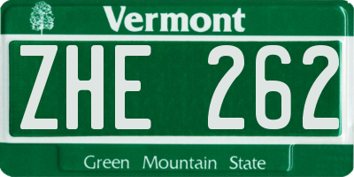 VT license plate ZHE262