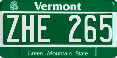 VT license plate ZHE265