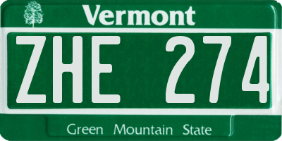 VT license plate ZHE274
