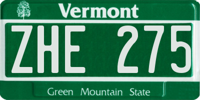 VT license plate ZHE275