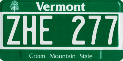 VT license plate ZHE277