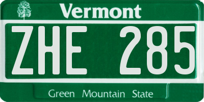 VT license plate ZHE285