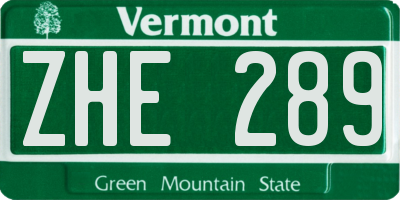 VT license plate ZHE289