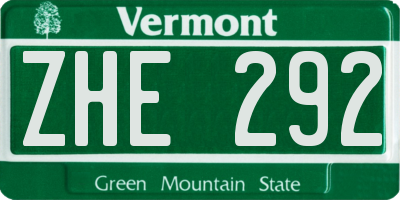 VT license plate ZHE292
