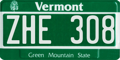 VT license plate ZHE308