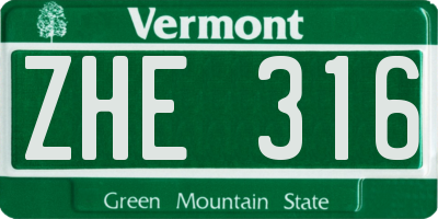 VT license plate ZHE316