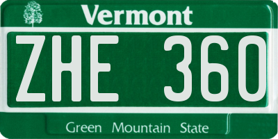 VT license plate ZHE360
