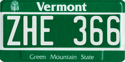 VT license plate ZHE366