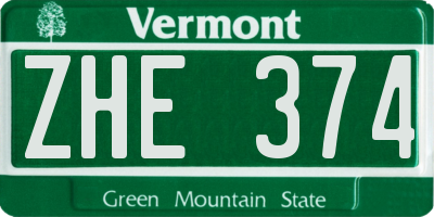 VT license plate ZHE374