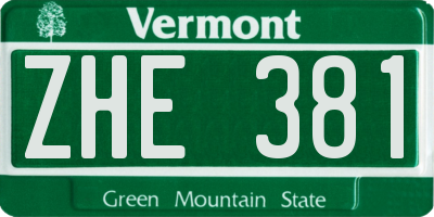VT license plate ZHE381