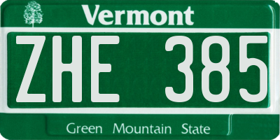 VT license plate ZHE385