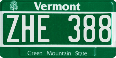VT license plate ZHE388