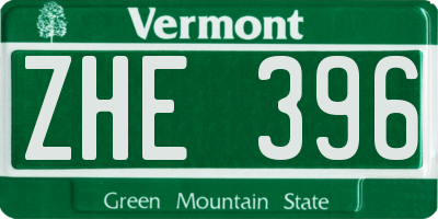 VT license plate ZHE396