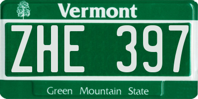 VT license plate ZHE397