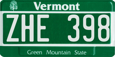 VT license plate ZHE398