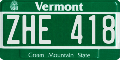 VT license plate ZHE418