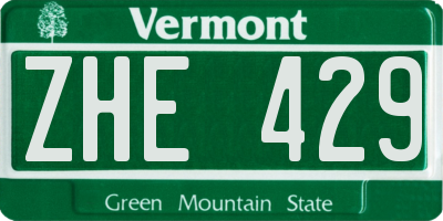 VT license plate ZHE429