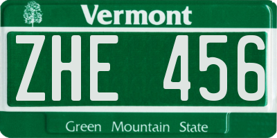 VT license plate ZHE456