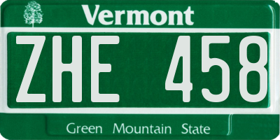 VT license plate ZHE458