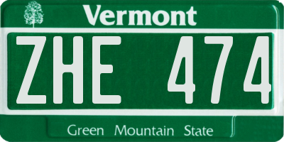 VT license plate ZHE474