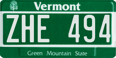 VT license plate ZHE494