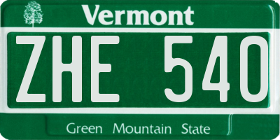 VT license plate ZHE540
