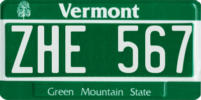VT license plate ZHE567