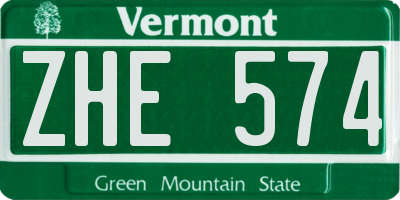 VT license plate ZHE574