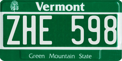 VT license plate ZHE598