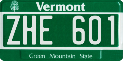 VT license plate ZHE601