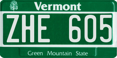 VT license plate ZHE605