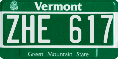 VT license plate ZHE617
