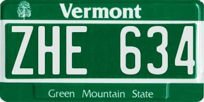 VT license plate ZHE634