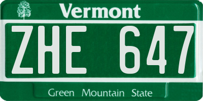 VT license plate ZHE647