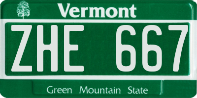 VT license plate ZHE667