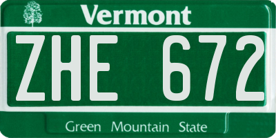 VT license plate ZHE672