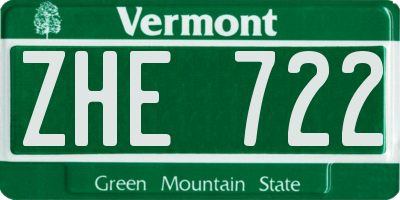 VT license plate ZHE722