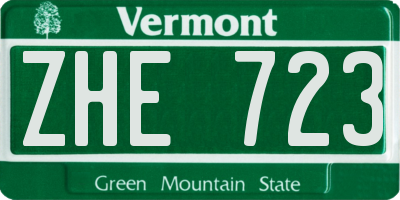 VT license plate ZHE723