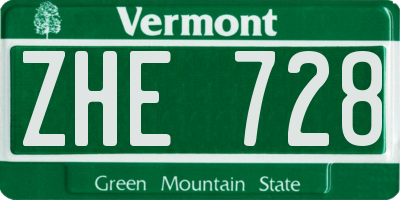 VT license plate ZHE728