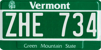 VT license plate ZHE734