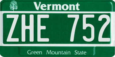 VT license plate ZHE752