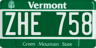 VT license plate ZHE758